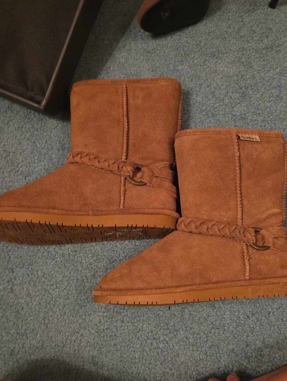 BearPaw Braided Strap Suede Slippers - Chestnut
